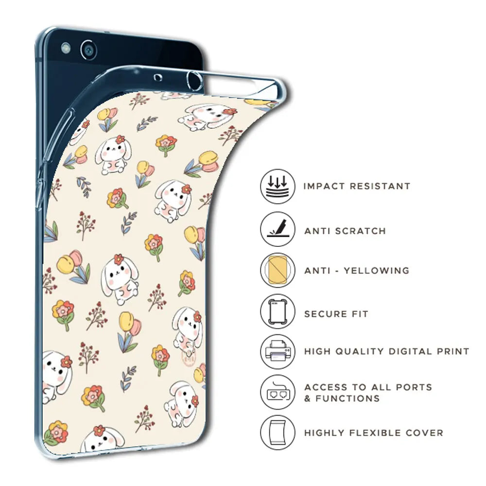 Cute Bunny & Flowers - Printed Silicone Case For Apple iPhone Infographic