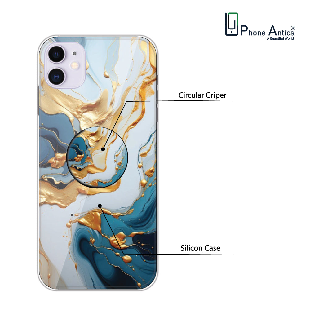 Blue and Gold Marble - Silicone Grip Case For Apple iPhone Infographic