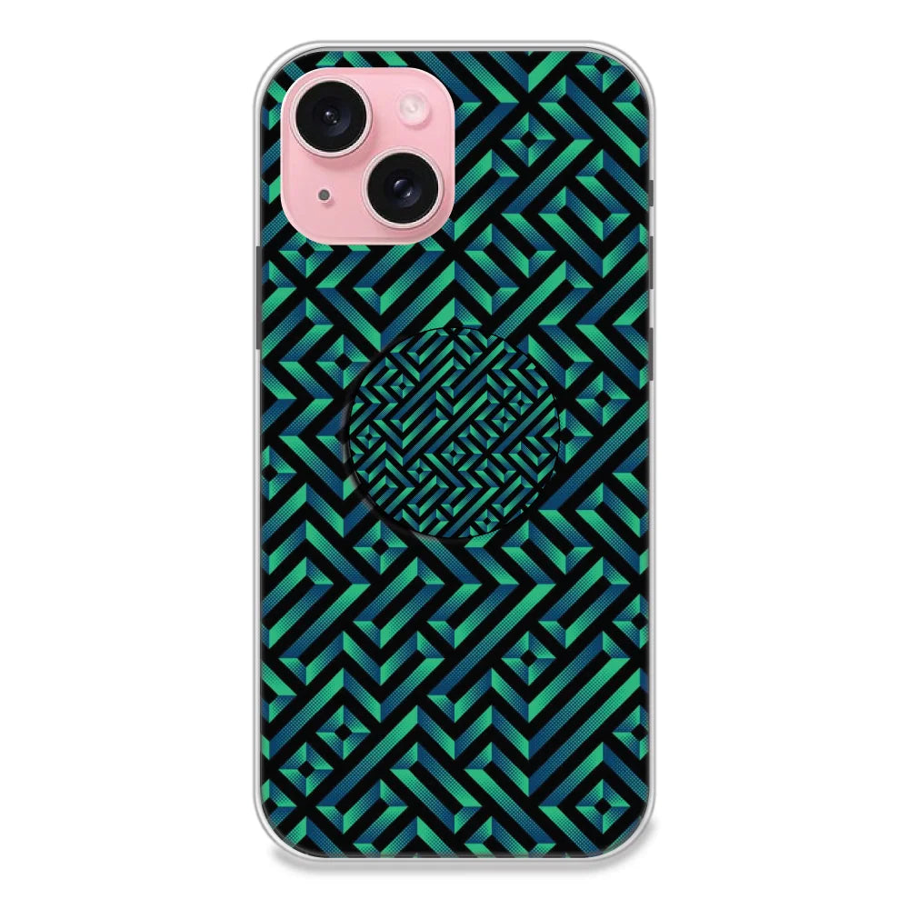 Green Mosiac Art - Silicone Grip Case For Apple iPhone Models iPhone 15