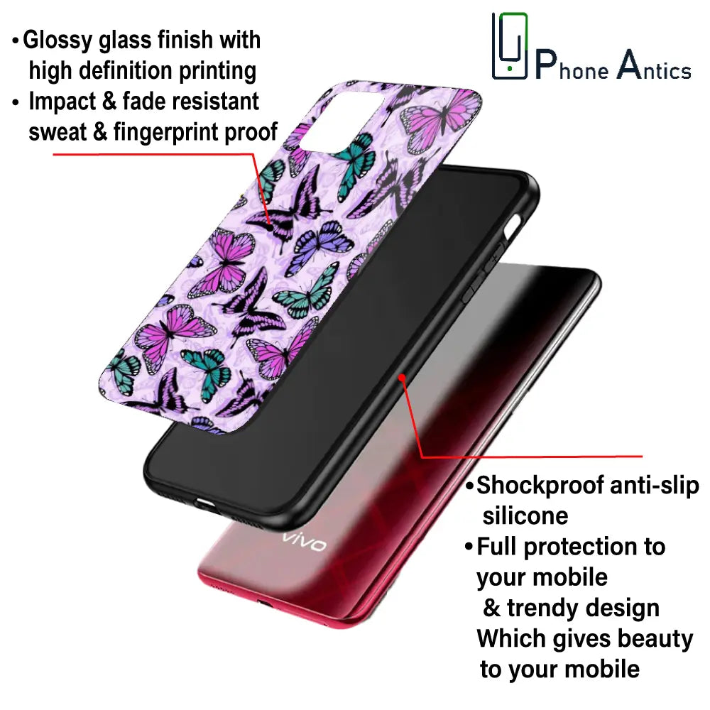 'Purple Butterflies - Glass Case For Apple iPhone Infographic