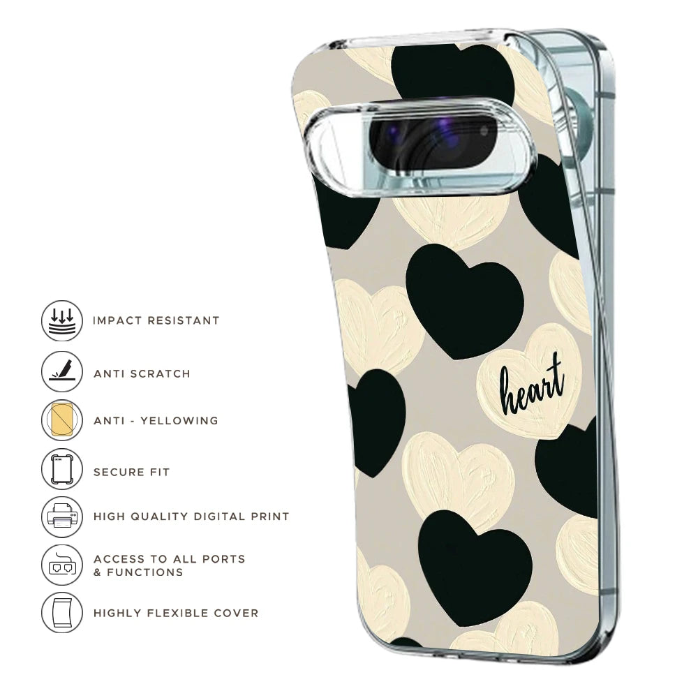 Black And White Heart - Printed Silicone Case For Google Pixel Infographic