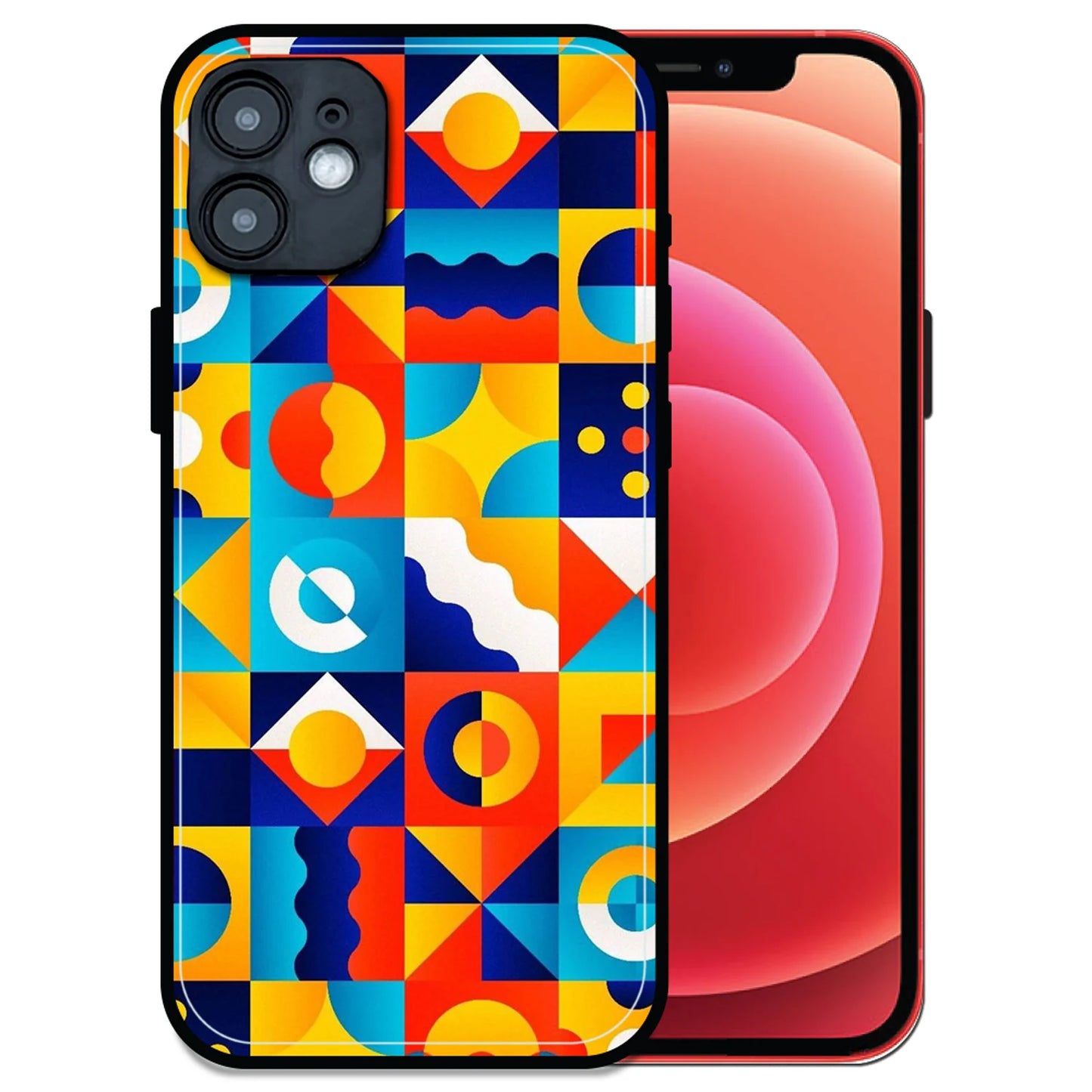 'Retro Pop Geometry - Glossy Metal Silicone Case For Apple iPhone 12
