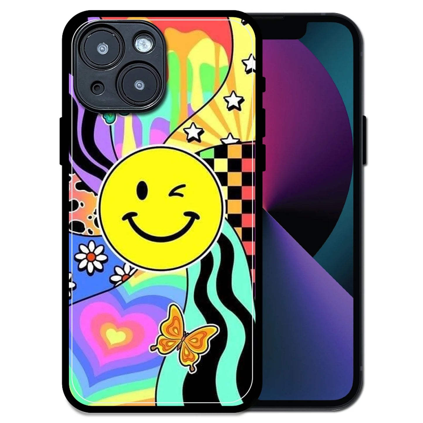 'Groovy Smiley Splash - Glossy Metal Silicone Case For Apple iPhone 13 Mini