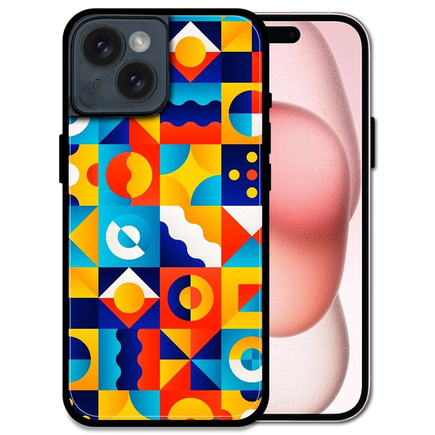'Retro Pop Geometry - Glossy Metal Silicone Case For Apple iPhone 15 Plus