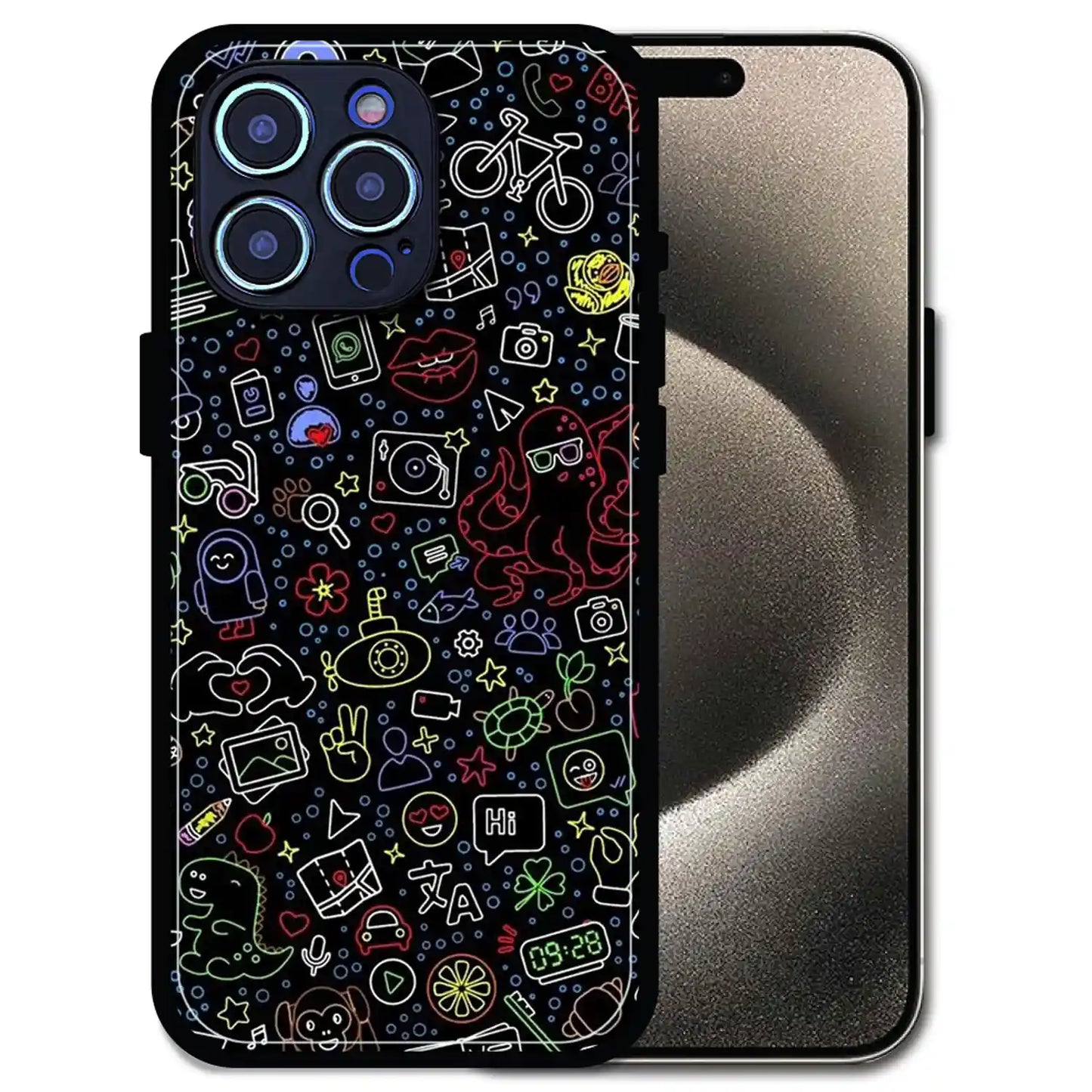 'Doodleverse Nightlife - Glossy Metal Silicone Case For Apple iPhone 15 Pro Max