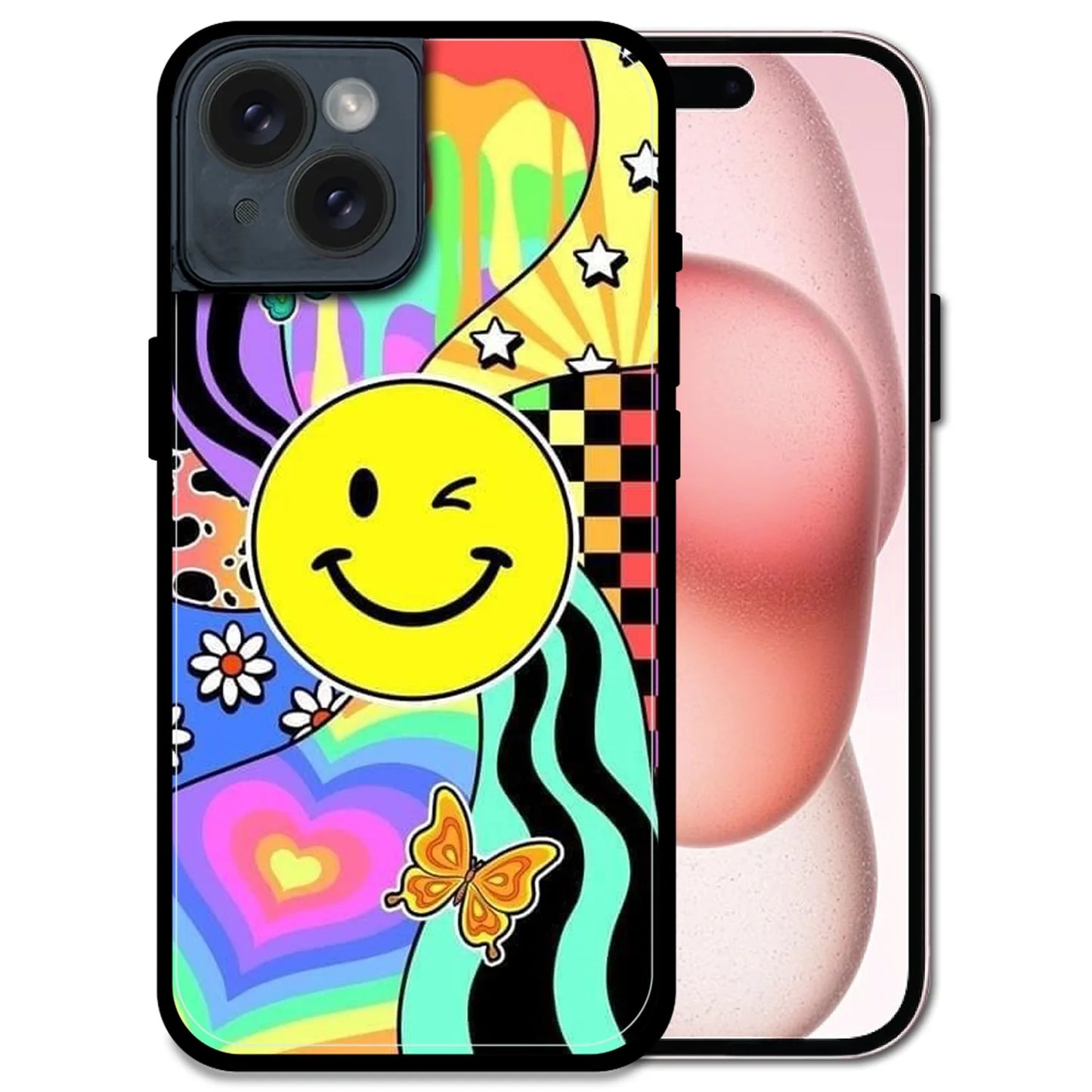'Groovy Smiley Splash - Glossy Metal Silicone Case For Apple iPhone 15