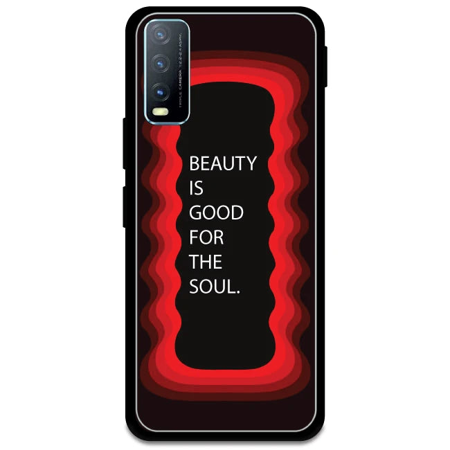 'Beauty Is Good For The Soul' - Red Glossy Metal Silicone Case For Vivo Models