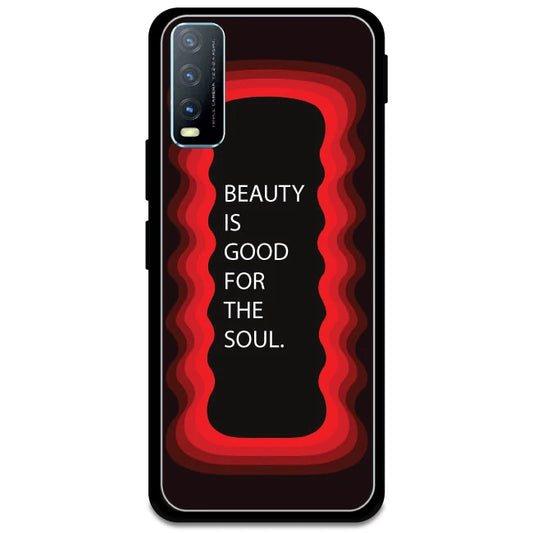'Beauty Is Good For The Soul' - Red Glossy Metal Silicone Case For Vivo Models
