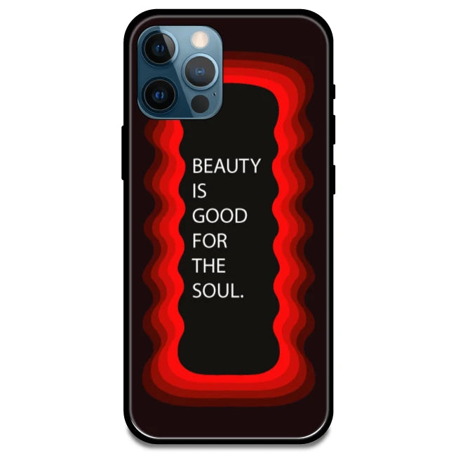 'Beauty Is Good For The Soul' Red - Glossy Metal Silicone Case For Apple iPhone 15 Pro