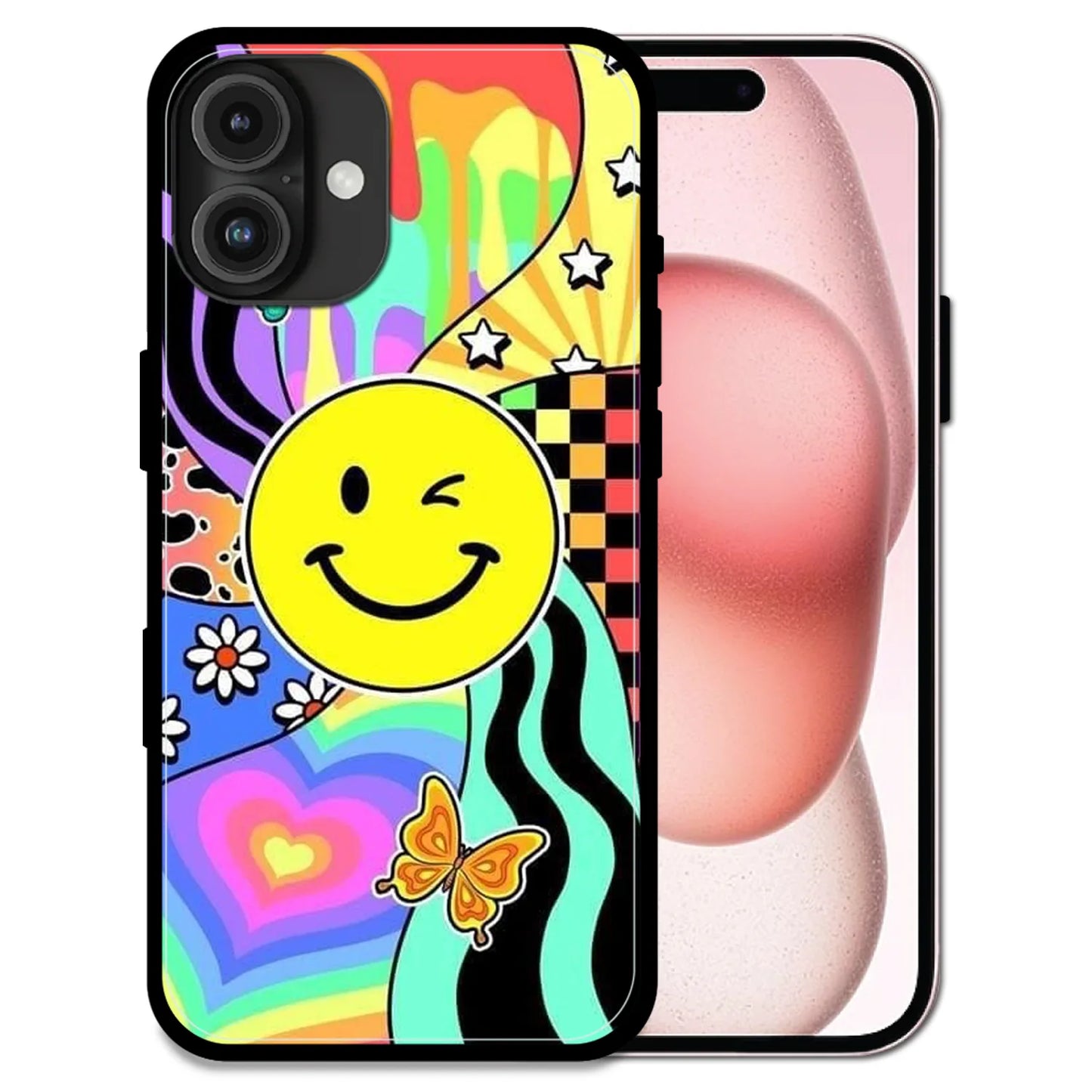 'Groovy Smiley Splash - Glossy Metal Silicone Case For Apple iPhone 16 Plus