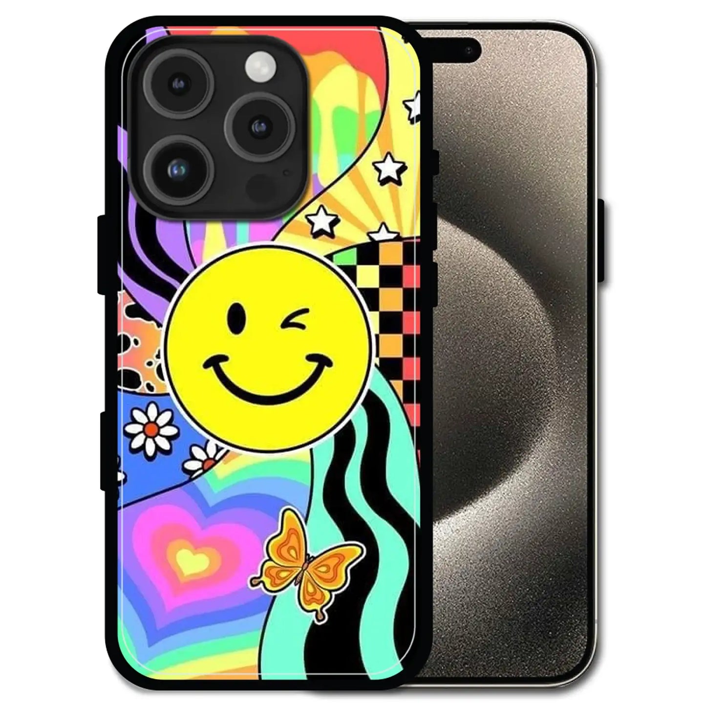 'Groovy Smiley Splash - Glossy Metal Silicone Case For Apple iPhone 16 Pro Max