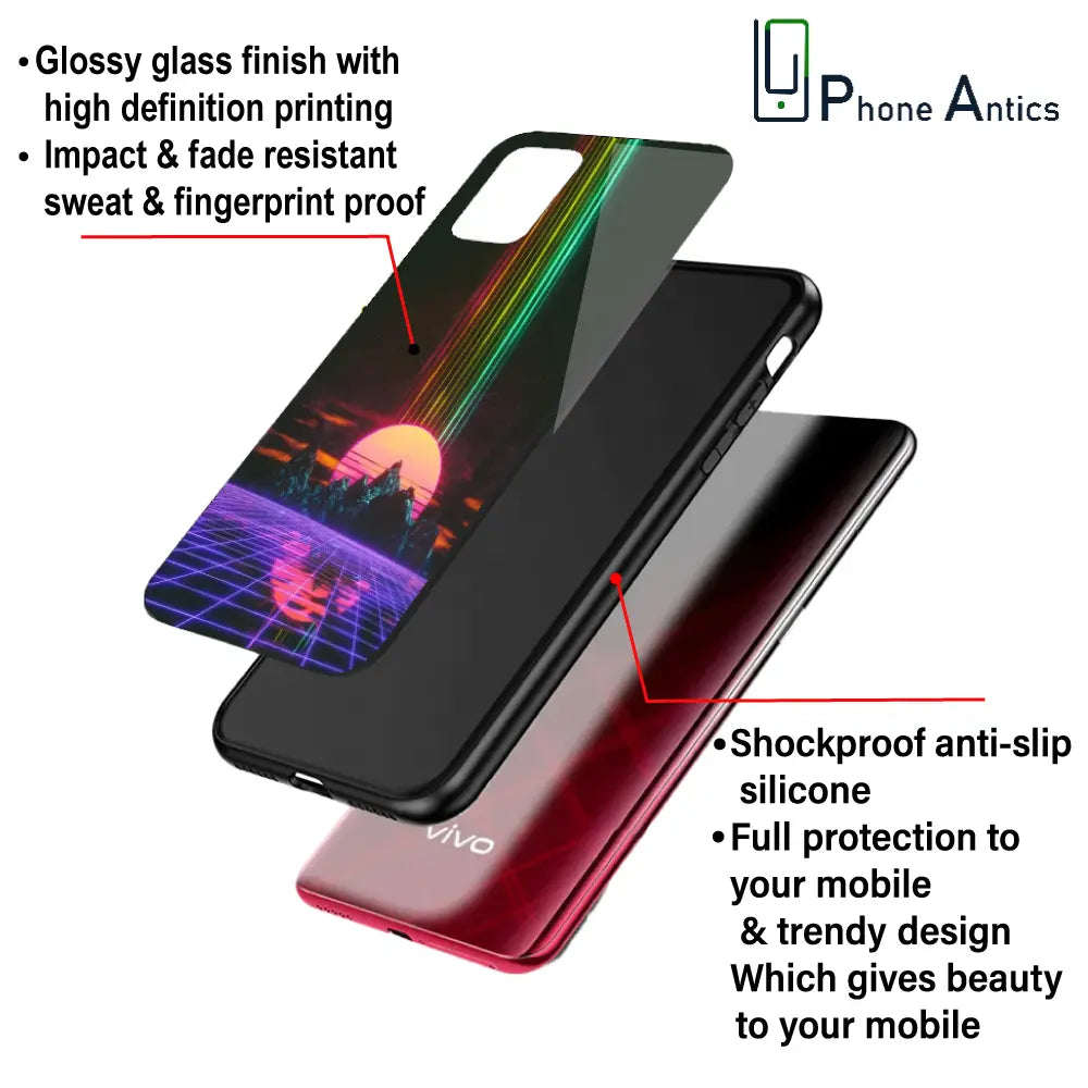 'Retro Sunset Synthwave - Glass Case For Apple iPhone Infographic