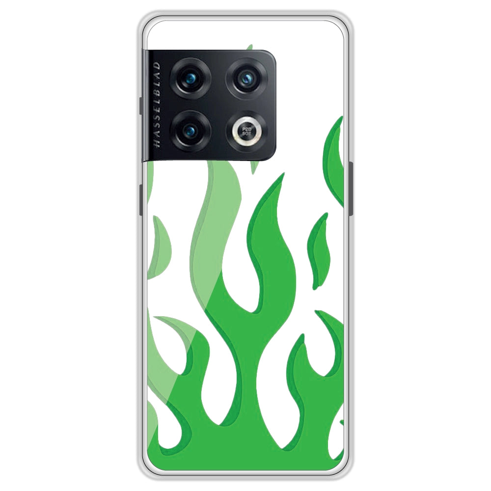 Green Flames - Clear Printed Silicone Case For OnePlus Models
