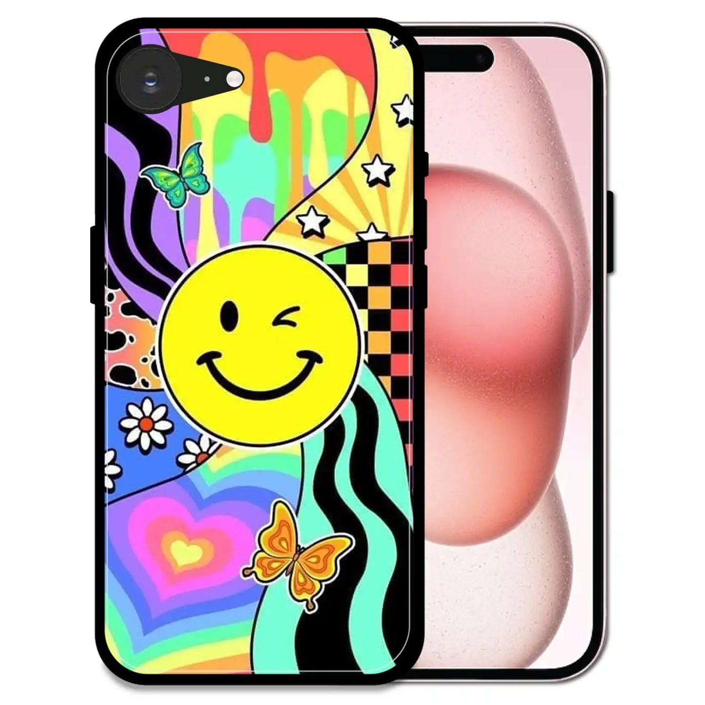 'Groovy Smiley Splash - Glossy Metal Silicone Case For Apple iPhone 16e