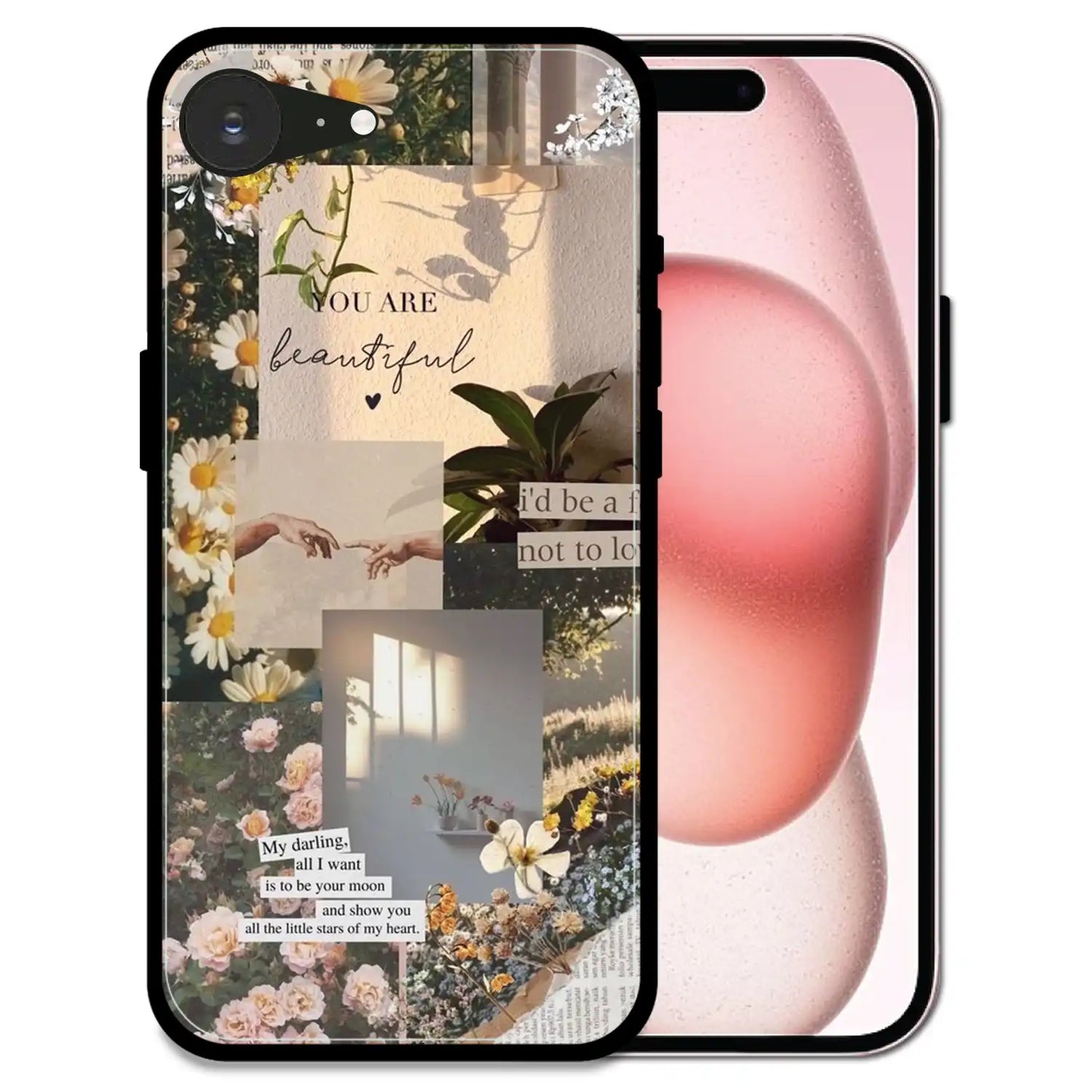 'Floral Aesthetic Collage - Glossy Metal Silicone Case For Apple iPhone 16e
