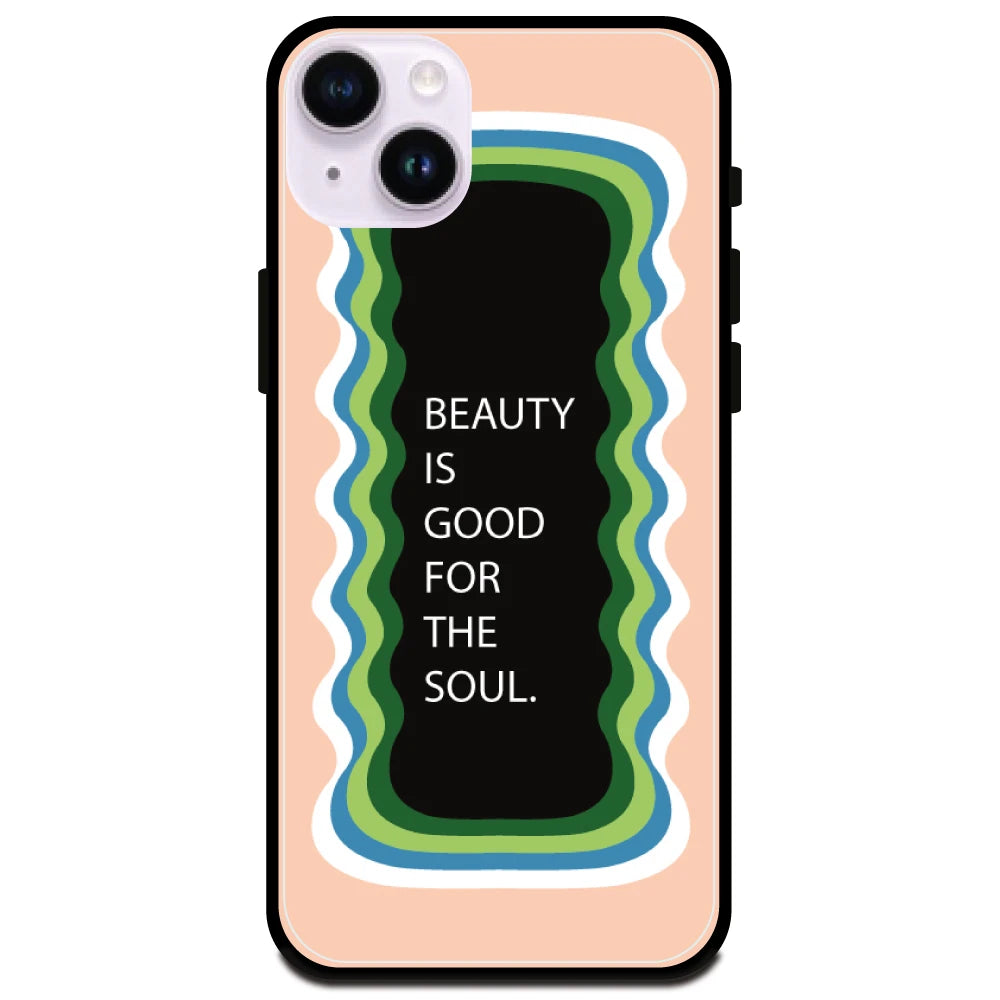 'Beauty Is Good For The Soul' Peach - Glossy Metal Silicone Case For Apple iPhone Models apple iphone 14 plus