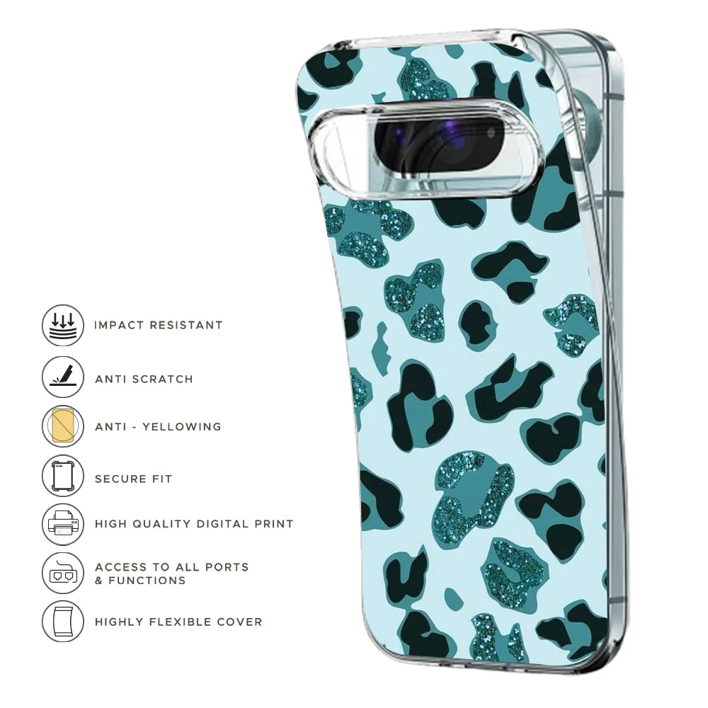 Blue Leopard Glitter Print - Printed Silicone Case For Google Pixel Infographic