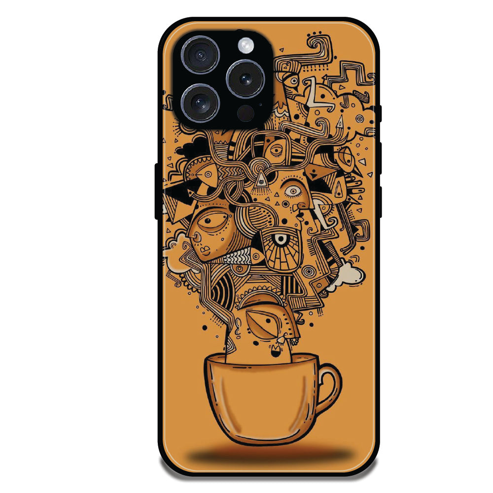 Abstract Coffee Doodle - Glossy Metal Silicone Case For Apple iPhone Models