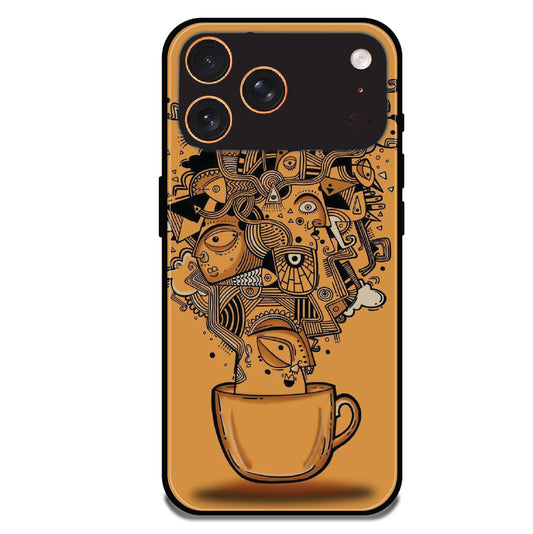 Abstract Coffee Doodle - Glossy Metal Silicone Case For Apple iPhone Models