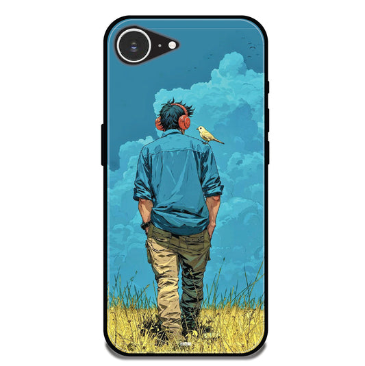 Dreamer In Blue Clouds - Glossy Metal Silicone Case For Apple iPhone Models