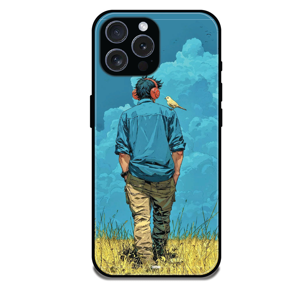 Dreamer In Blue Clouds - Glossy Metal Silicone Case For Apple iPhone Models