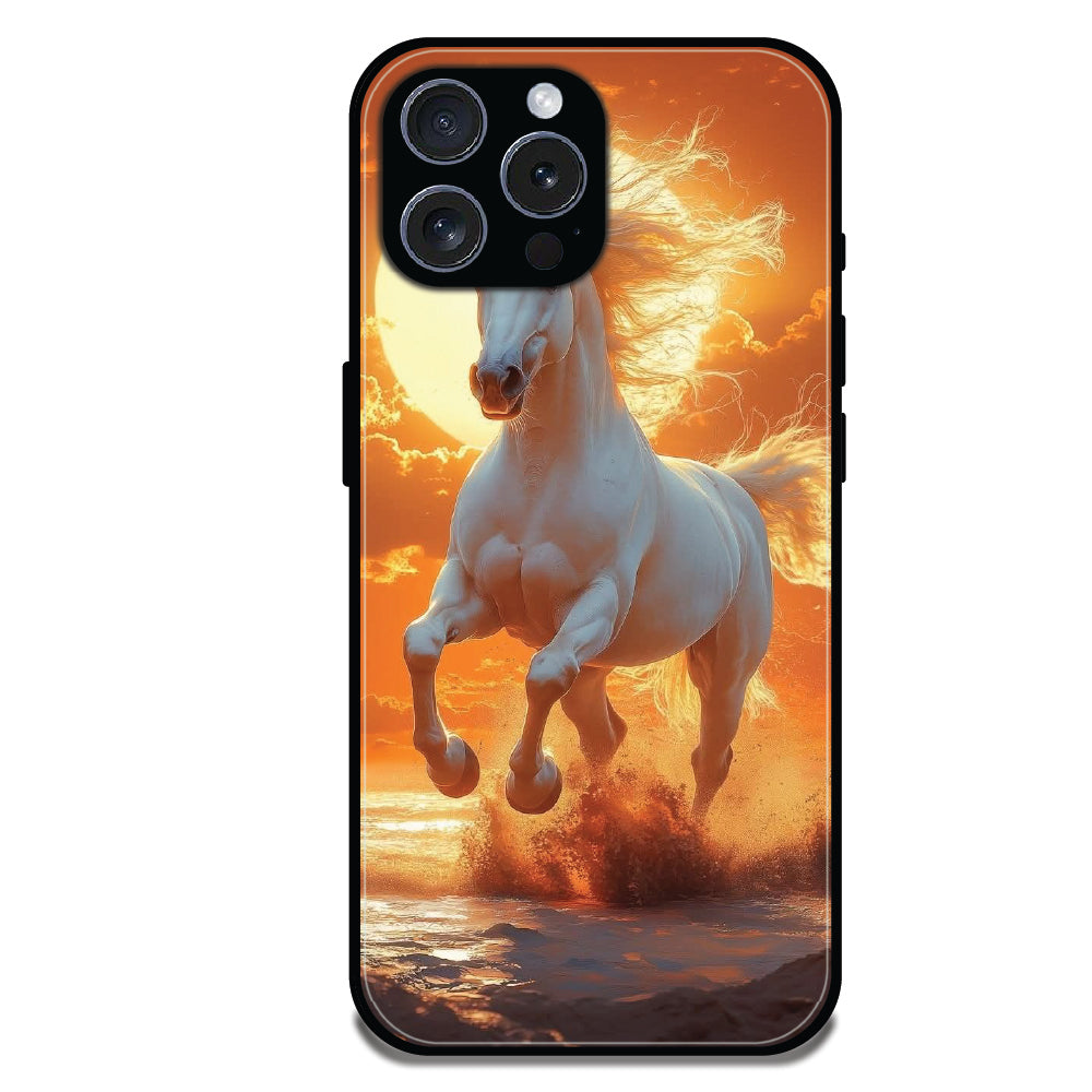 Majestic White Horse Sunset - Glossy Metal Silicone Case For Apple iPhone Models