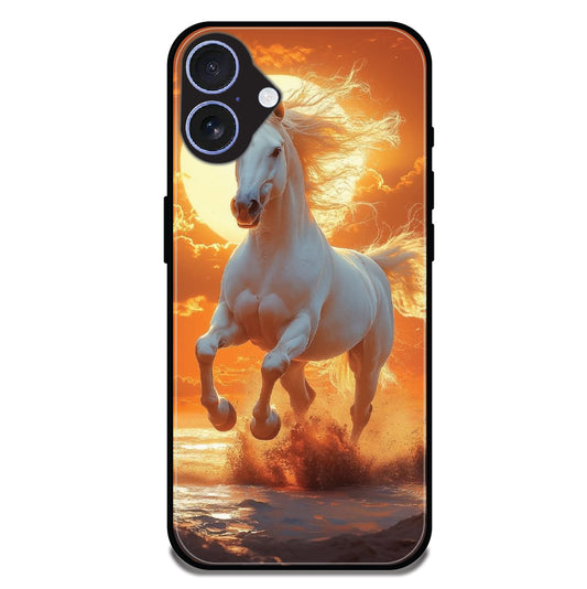 Majestic White Horse Sunset - Glossy Metal Silicone Case For Apple iPhone Models