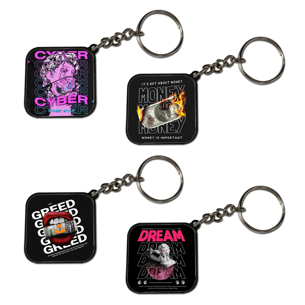 Street Style - A Combo Of 4 Black Border Keychains