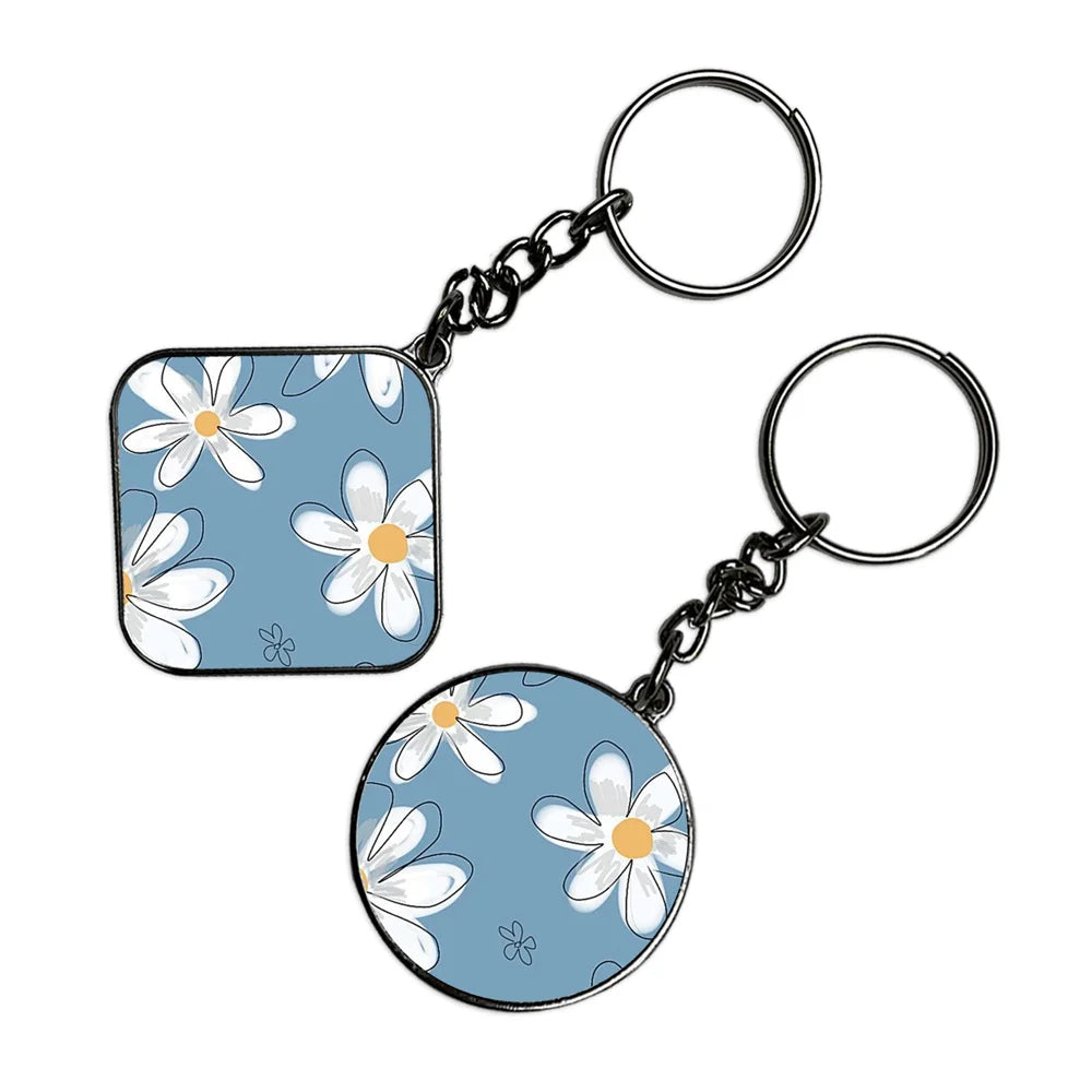 Large Daisies - Keychain With Silver Border (Pack Of 2)