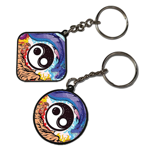 Ying Yang- Keychain With Black Border (Pack Of 2)