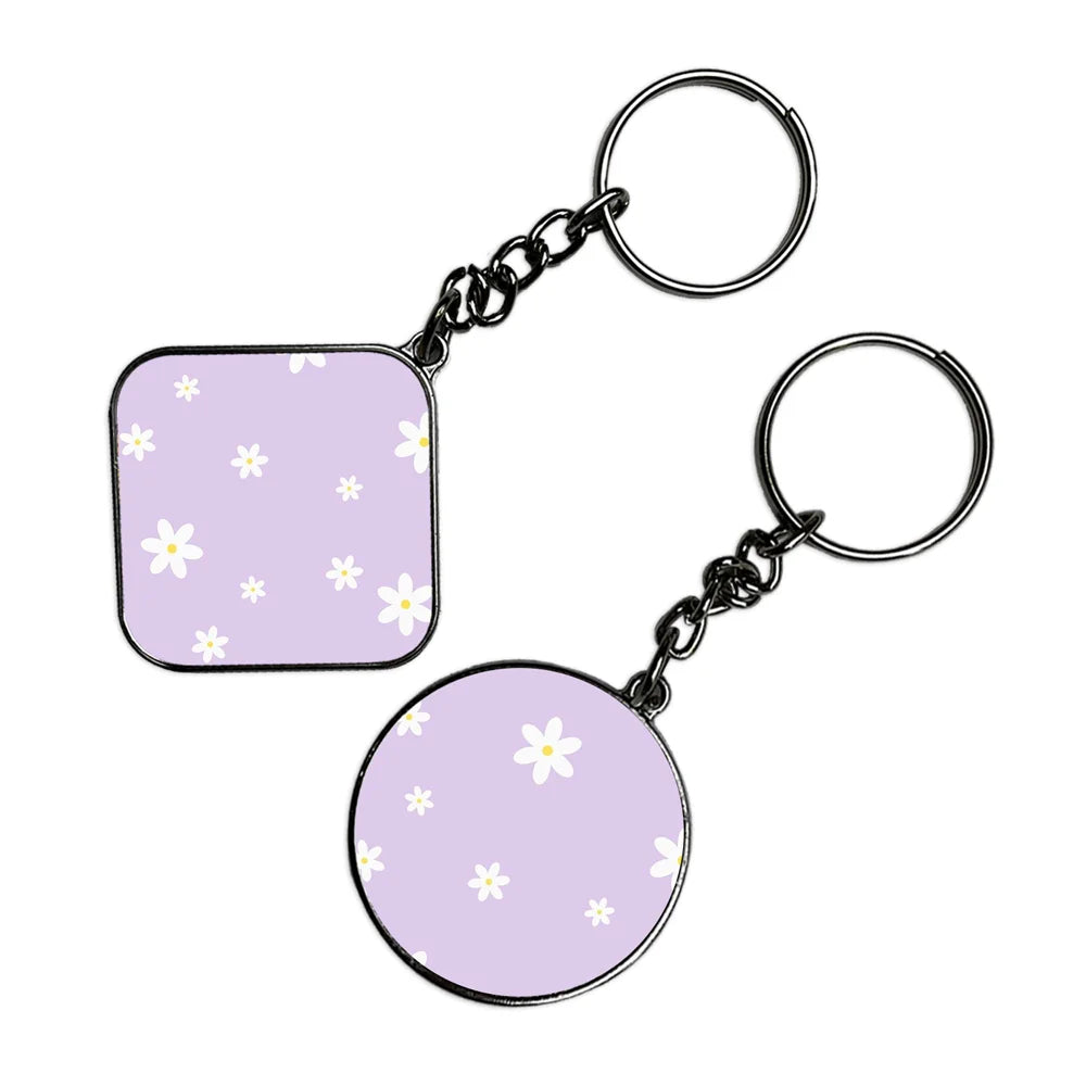 White Flower - Keychain With Silver Border (Pack Of 2)