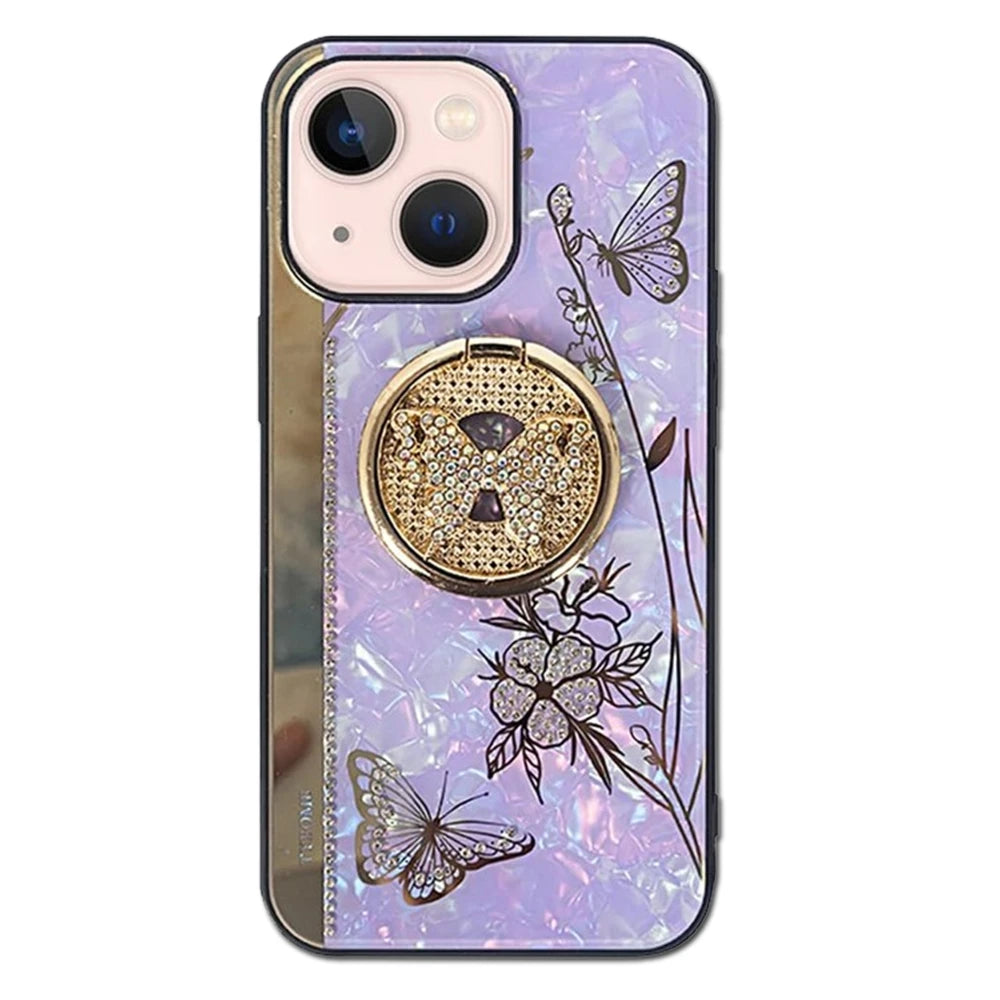 Butterfly Case With Golden Phone Ring Holder For iPhone Models- Lavender