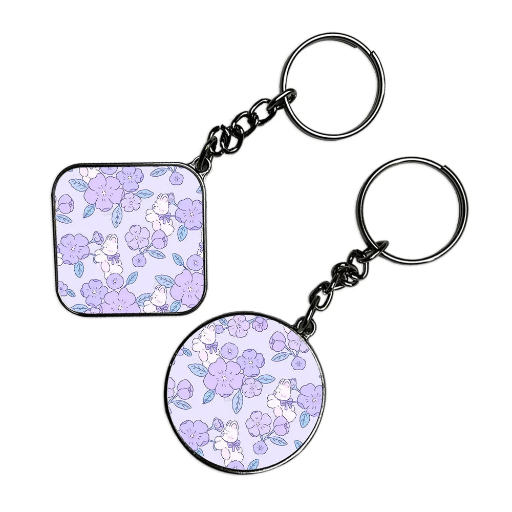Cute Flower - Keychain With Silver Border (Pack Of 2)