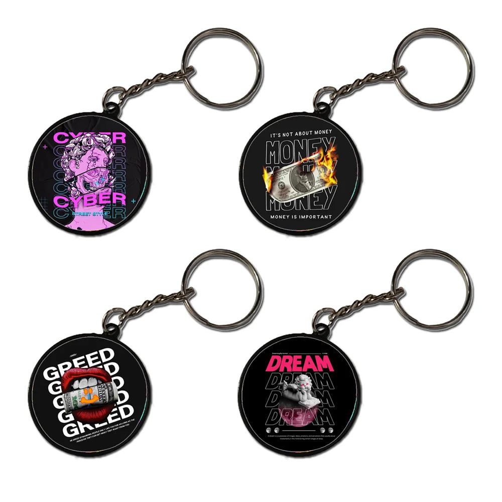 Street Style - A Combo Of 4 Black Border Keychains