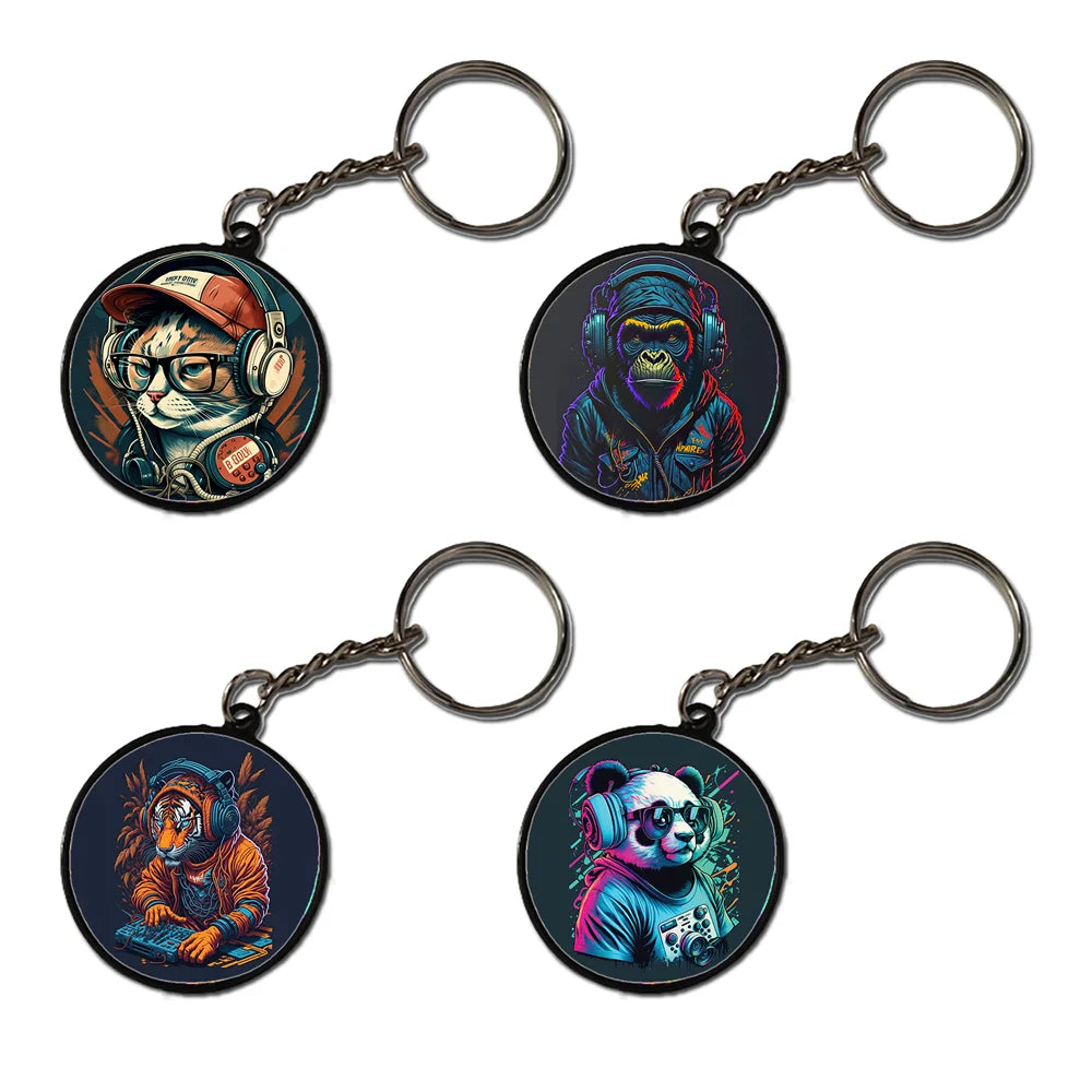 DJ Animals - A Combo Of 4 Black Border Dual Printed Keychains