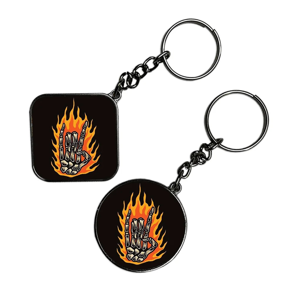 Rockstar Skeleton - Keychain With Silver Border (Pack Of 2)