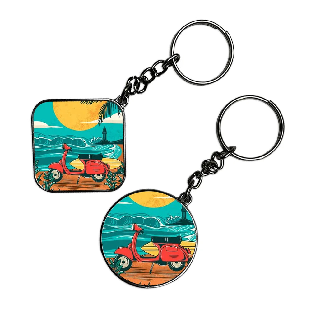 Beach Aesthetic - Keychain With Silver Border (Pack Of 2)