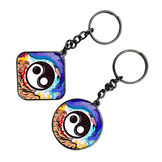 Ying Yang - Keychain With Silver Border (Pack Of 2)