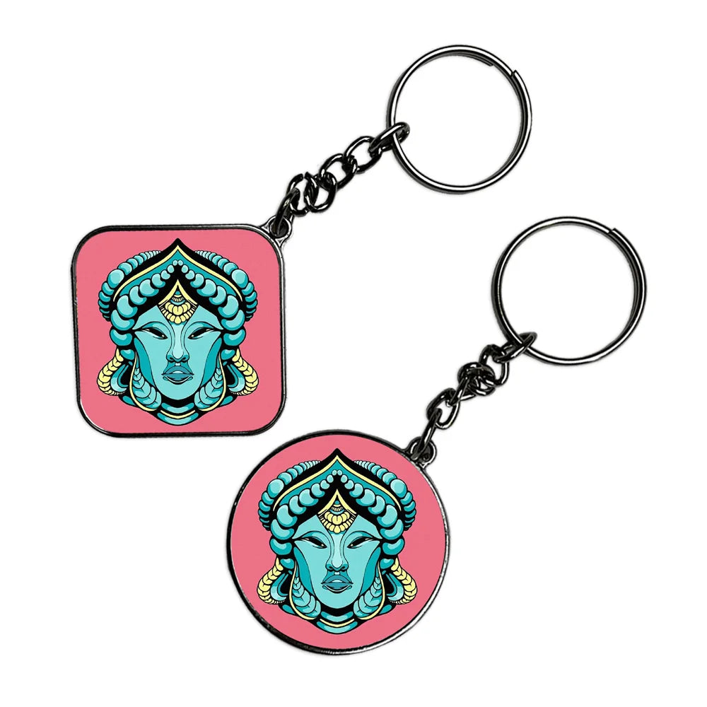 Woman Pyschedelic Art - Keychain With Silver Border (Pack Of 2)