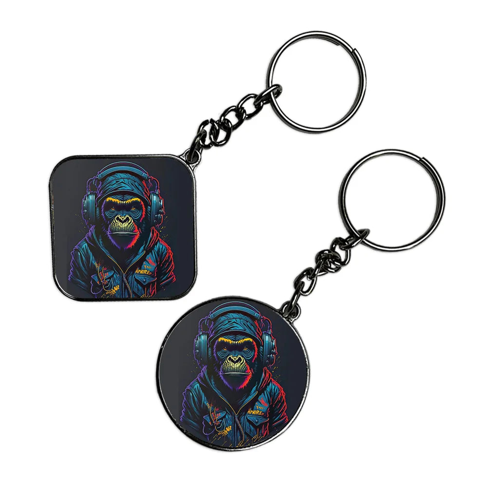 Monkey - Keychain With Silver Border (Pack Of 2)