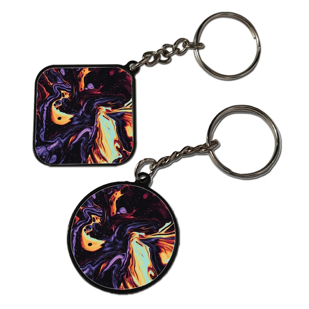 Purple & Orange Swirl - Keychain With Black Border (Pack Of 2)