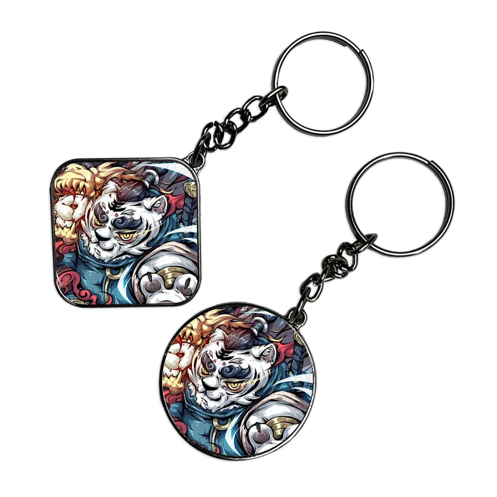 Panda Warrior - Keychain With Silver Border (Pack Of 2)