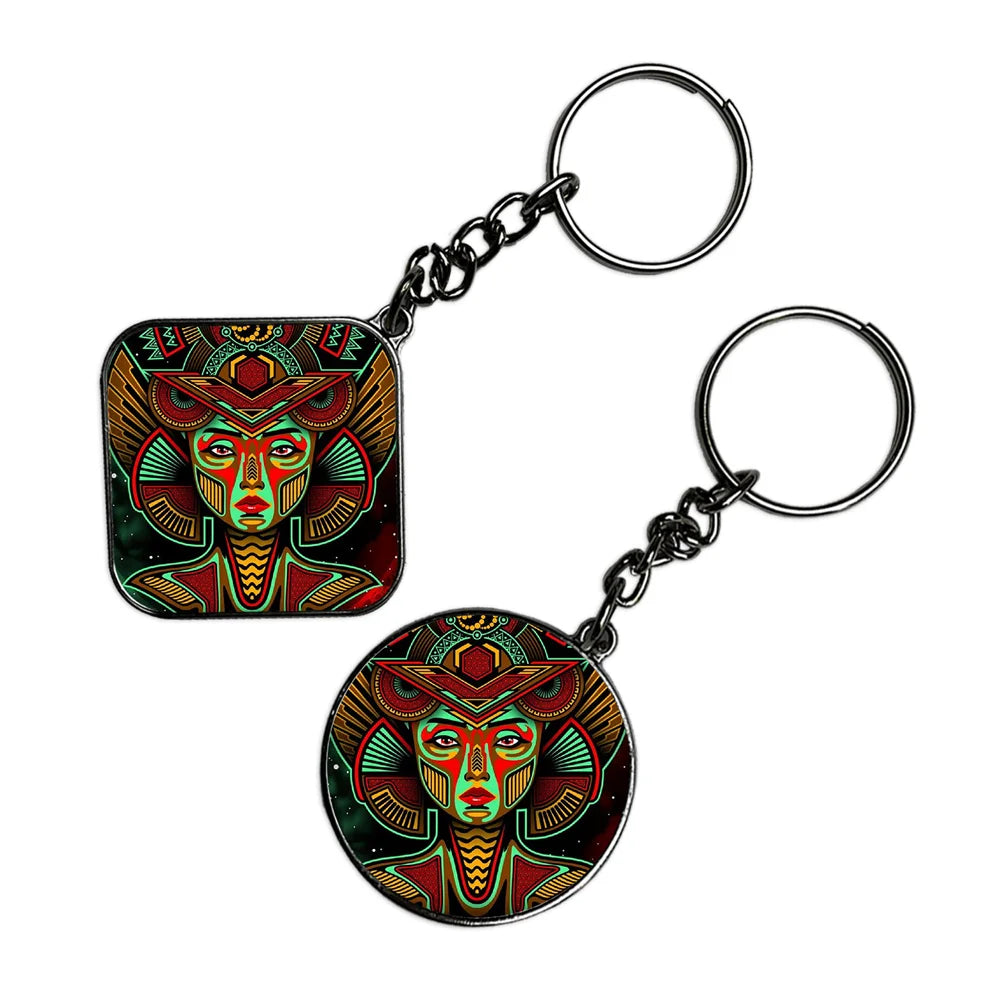 Colorful Psychedelic Art - Keychain With Silver Border (Pack Of 2)