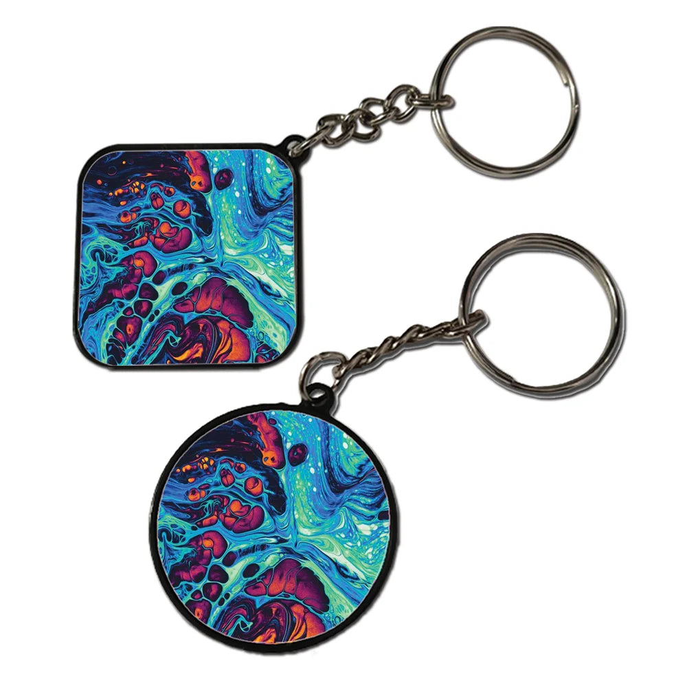 Blue And Orange Swirl- Keychain With Black Border (Pack Of 2)