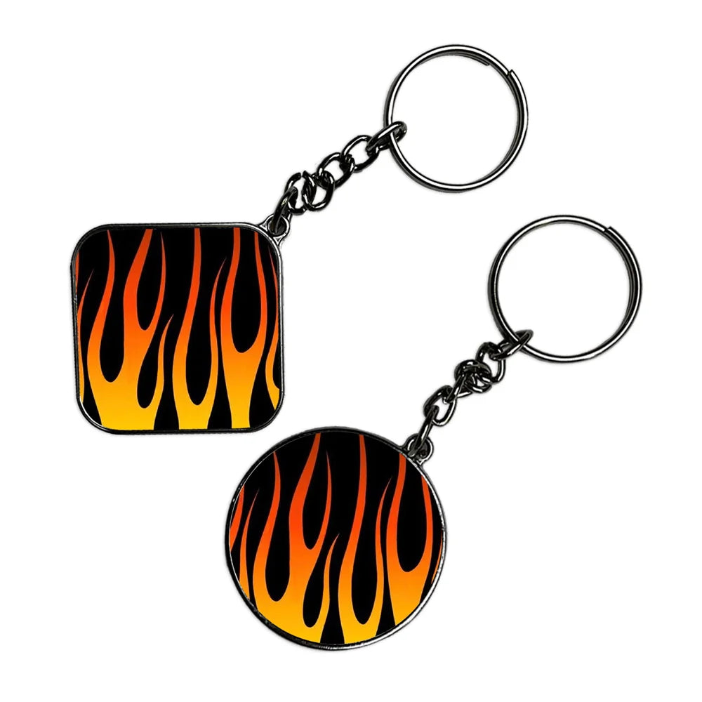 Flames - Keychain With Silver Border (Pack Of 2)