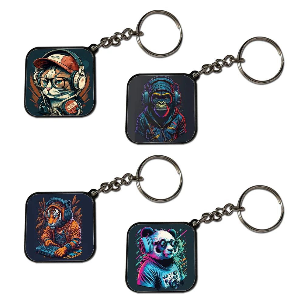 DJ Animals - A Combo Of 4 Black Border Dual Printed Keychains