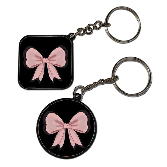Pink bow - Keychain With Black Border (Pack Of 2)