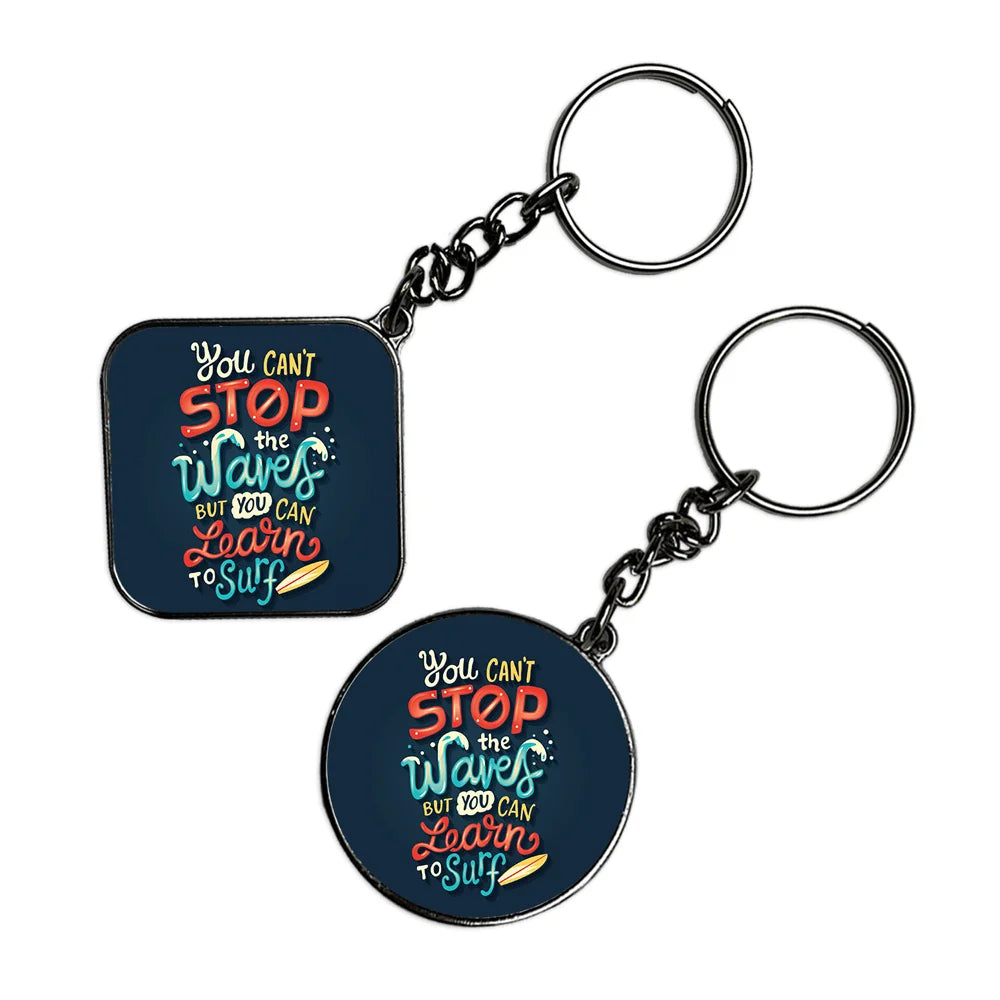 Learn To Surf - Keychain With Silver Border (Pack Of 2)