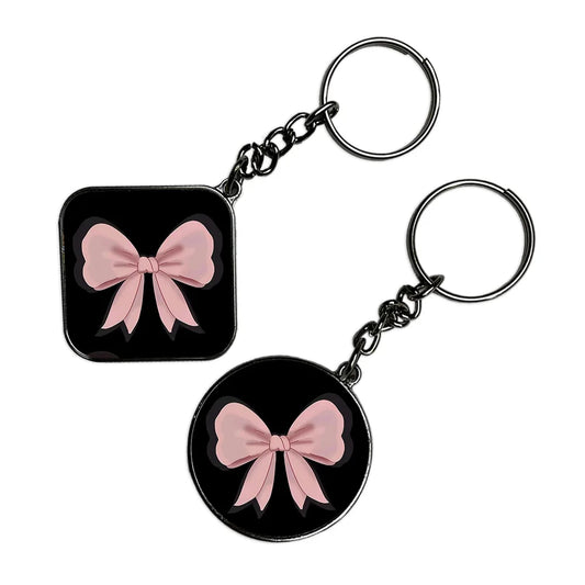 Pink bow - Keychain With Silver Border (Pack Of 2)