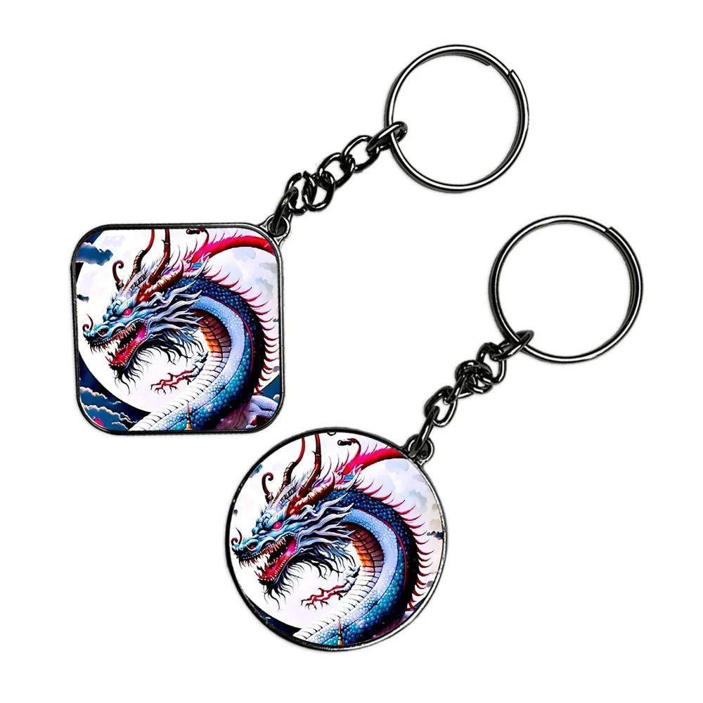 Blue Dragon - Keychain With Silver Border (Pack Of 2)